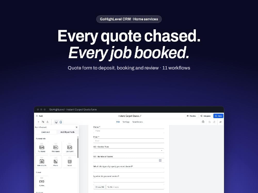 Carpet Cleaning Booking System interface